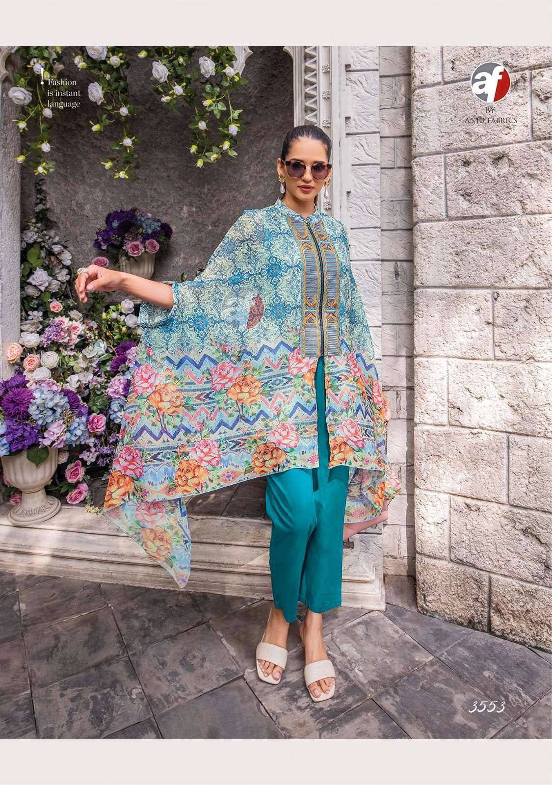 Cape style  by Anju fabrics 5551 TO 5555 SERIES Indian PRINTED VISCOSE party wear designer Cape style kaftan At Wholesale Price